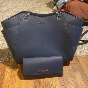 Navy Blue Michael Kors Bag and Matching Wallet